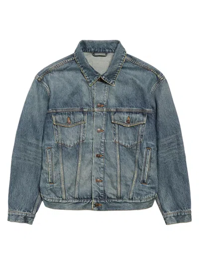Balenciaga Kick Cotton Denim Jacket In Dirty Vintage Blue