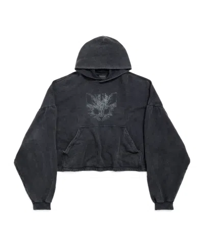 Balenciaga Women's Kittycat Cropped Hoodie In Faded Black/white