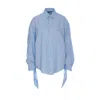 Balenciaga Blue Oversized Shirt With Embroidered Logo On The Front And Knotted Cuffs In Viscose Blen