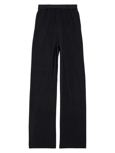 Balenciaga Lace Detailed Wide-leg Pants In Black