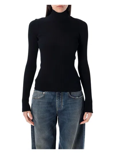 BALENCIAGA WOMEN'S LACE-UP FITTED TURTLENECK TOP SWEATER