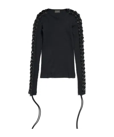 Balenciaga Women's Lace-up Long Sleeve T-shirt In Black