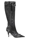 Balenciaga Cagole Printed Leather Knee Boots In Black