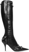 Balenciaga Cagole White Pointed High-boots With Studs And Buckles In Leather Woman In Black