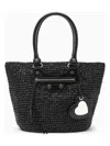 Balenciaga Le Cagole Medium Raffia Shoulder Bag In Black