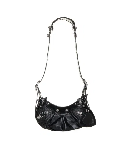 BALENCIAGA BALENCIAGA WOMEN LE CAGOLE XS CROCODILE-EFFECT LEATHER BAG <BR/>