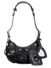 Balenciaga Croco-print Leather Shoulder Handbag With Decorative Studs And Rhinestones In Black