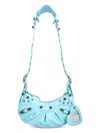 Balenciaga Leather Cagole Shoulder Bag With Studded Detail In Blue