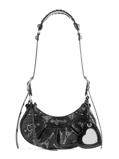Balenciaga Women's Le Cagole Xs Shoulder Bag Eiffel Tower With Rhinestones In Black