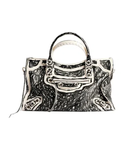 Balenciaga Women's Le City Bag Medium In White Snow/black In Multi