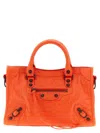 Balenciaga Textured Shoulder Bag Braided Handles In Orange