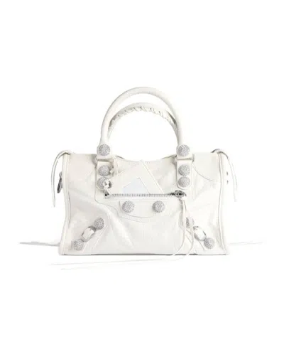 Balenciaga Women's Le City Bag Small Giant Studs With Rhinestones In Optic White