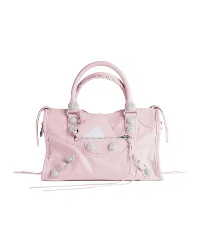 Balenciaga Women's Le City Bag Small Giant Studs With Rhinestones In Petal Pink