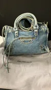 Balenciaga Le City Denim Small Top Handle Bag In Blue