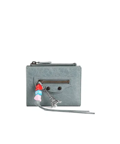 Balenciaga Bifold Wallet Le City In Arena Leather With Charm In Blue