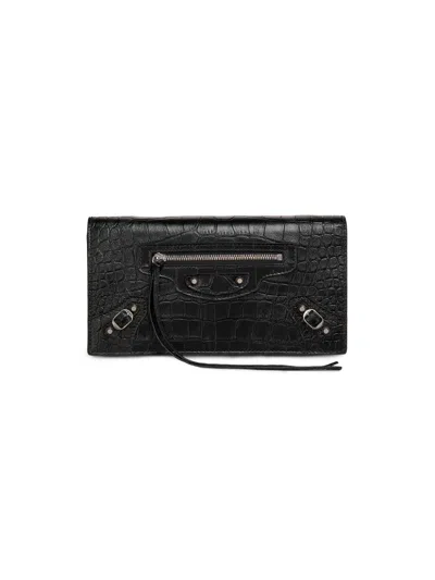 Balenciaga Women's Le City Croc-embossed Leather Wallet In Black