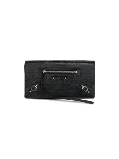 Balenciaga Women's Le City Croc-embossed Leather Wallet In Black