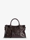 Balenciaga Le City Small Embellished Textured-leather Tote In Brown