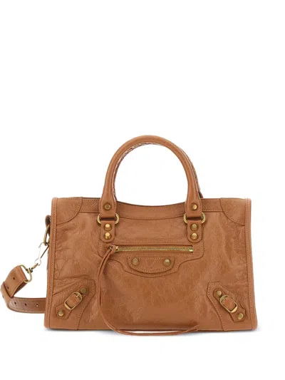 Balenciaga Women Le City Small Leather Handbag In Brown