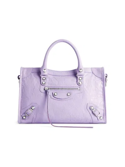 Balenciaga Le City Small Embellished Textured-leather Tote In Light Purple