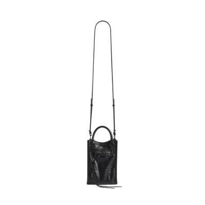 Balenciaga Le City Leather Tote Phone Holder In Black