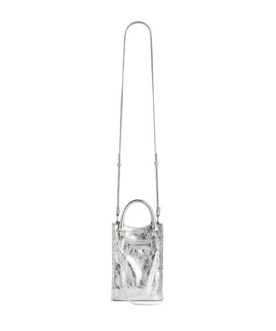 Balenciaga Women's Le City Tote Phone Holder In Silver In Pattern