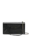 Balenciaga Le City Flap Leather Wallet With Chain Strap In Black