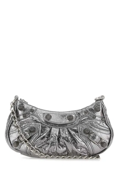 Balenciaga Women Lead Leather Le Cagole Mini Handbag In Silver
