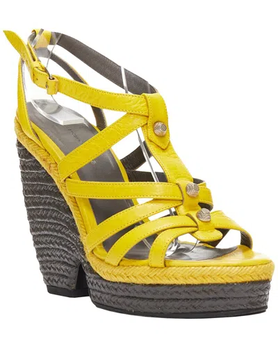 Balenciaga Women's Leather Arena Studded Espadrille Wedge Heel (authentic Pre-  Loved) In Gold