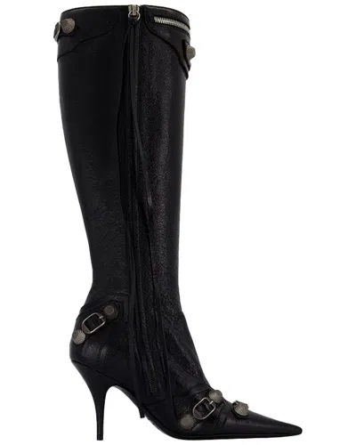 Balenciaga Brushed Leather Cagole Boots With Studs And Zips 10cm In Black