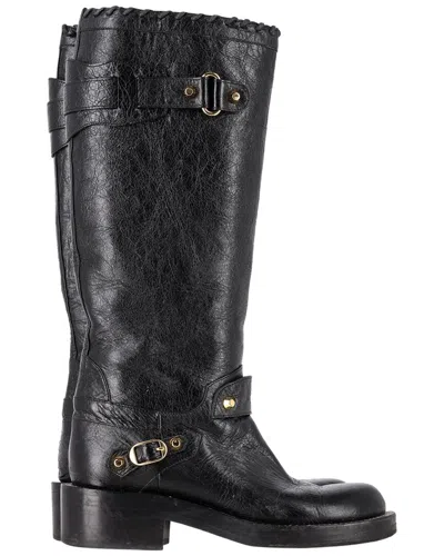 Balenciaga Women's Leather Distressed Knee-high Riding Boot (authentic Pre-  Loved) In Black