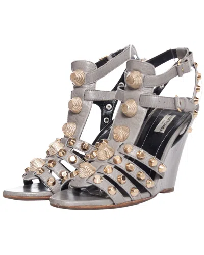 Balenciaga Women's Leather Gladiator Wedge (authentic Pre-loved) In Gray