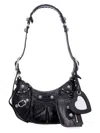 Balenciaga Croco-print Leather Shoulder Handbag With Decorative Studs And Rhinestones In Black
