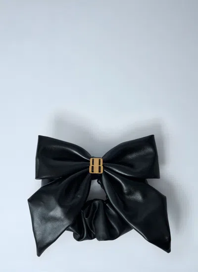 Balenciaga Women Leather Logo Hardware Scrunchie In Black