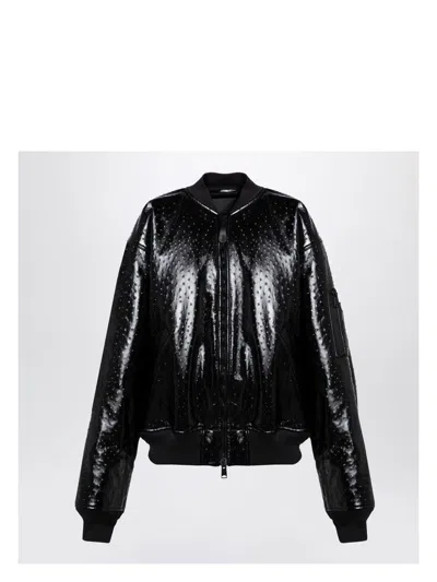 BALENCIAGA WOMEN'S LEATHER OSTRICH-EFFECT BOMBER JACKET