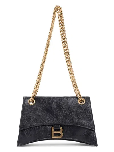 Balenciaga Crush Small Crinkled Leather Shoulder Bag In Black