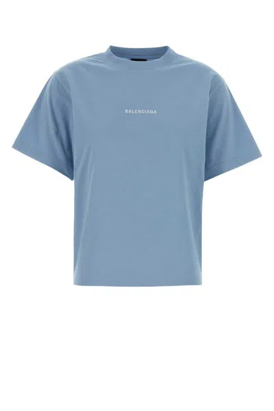 Balenciaga Women Light Blue Cotton T-shirt