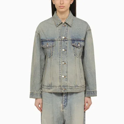 Balenciaga Women's Light Blue Washed-effect Denim Jacket