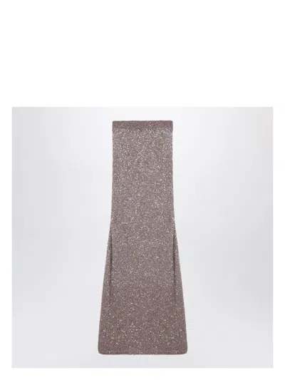 BALENCIAGA WOMEN'S LIGHT BROWN/SILVER MAXI SKIRT WITH SEQUINS | SIZE SMALL | 813119T7196