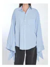 Balenciaga Light Blue Striped Shirt With Knotted Cuffs