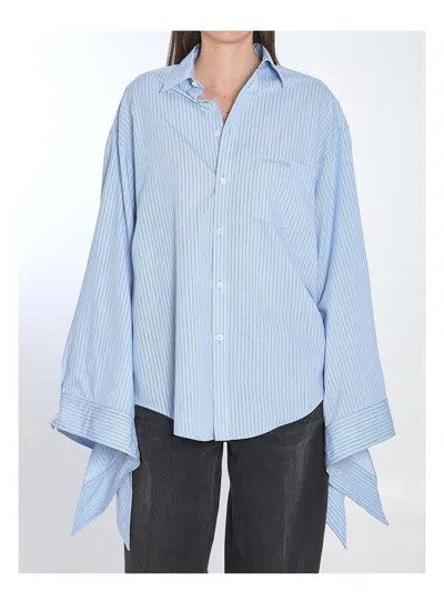 BALENCIAGA WOMEN'S LIGHT STRIPED SHIRT WITH KNOTTED CUFFS
