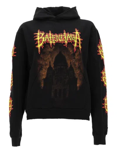 Balenciaga Graphic Medium Fit Hoodie In Black