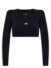 Balenciaga Logo Scoop Neck Cropped Top With Long Sleeves In Black