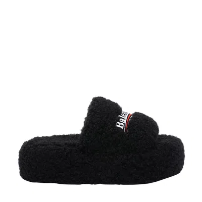 BALENCIAGA BALENCIAGA WOMEN LOGO FURRY SLIDES
