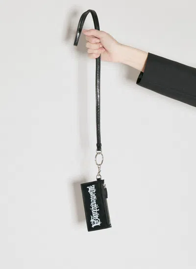 Balenciaga Women Logo Print Leather Cardholder On Keyring In Black
