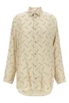 Balenciaga Beige Oversized Shirt With All-over Printed Logo In Viscose Woman In Cream