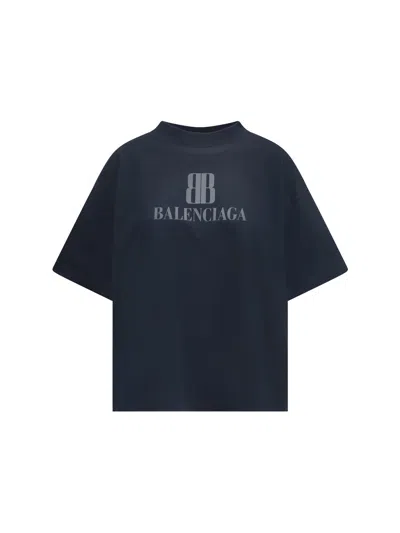 Balenciaga Women Logo T-shirt In Blue