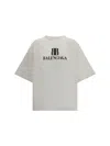 Balenciaga Cotton Tshirt With Logo Print In Gray