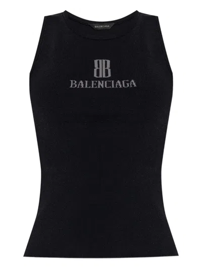 Balenciaga Women Logo Tank Top In Black