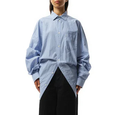 Balenciaga Women's Long Sleeve Knotted Shirt In Blue/white